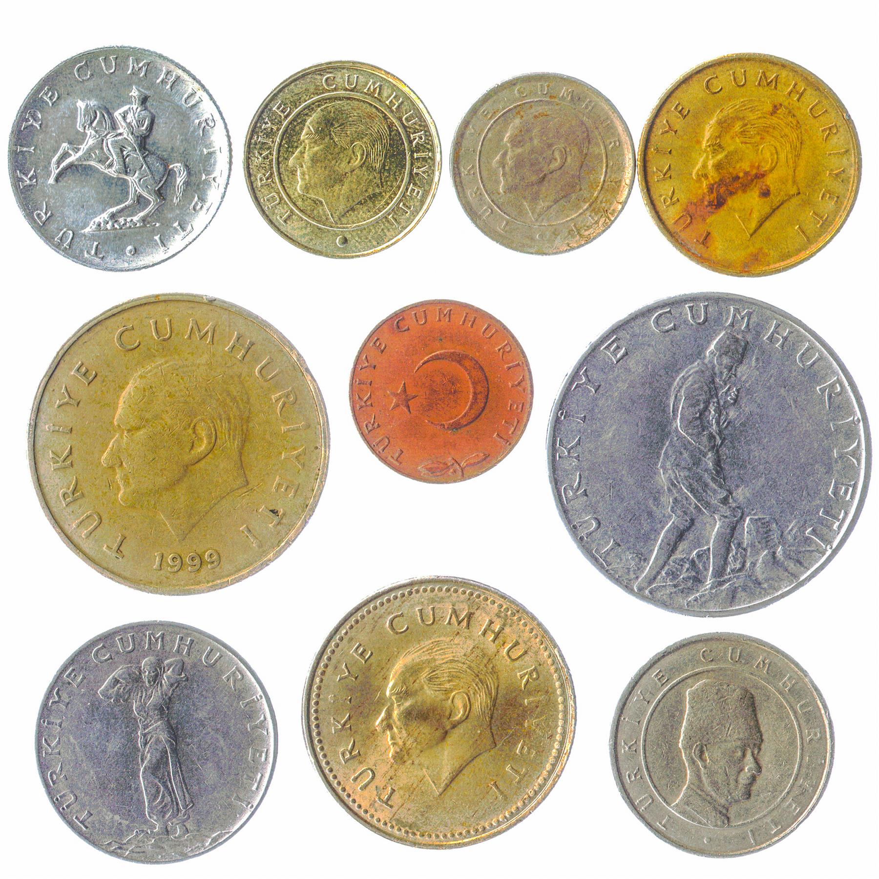 10 Mixed Turkish Coins | Kurus Bin Lira | Crescent and star | Mustafa Kemal Ataturk | 1961 - 2023