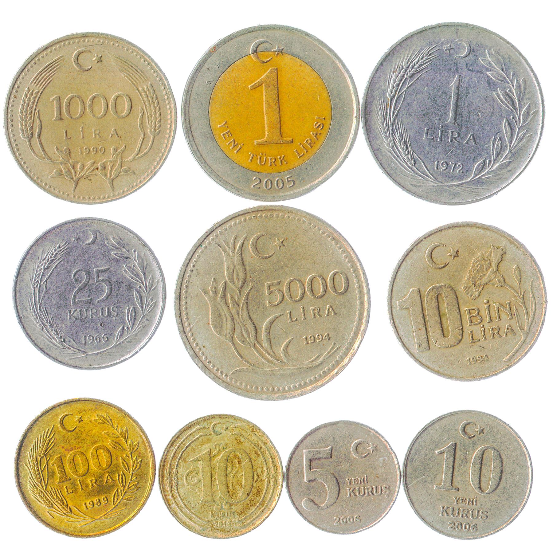 10 Mixed Turkish Coins | Kurus Bin Lira | Crescent and star | Mustafa Kemal Ataturk | 1961 - 2023