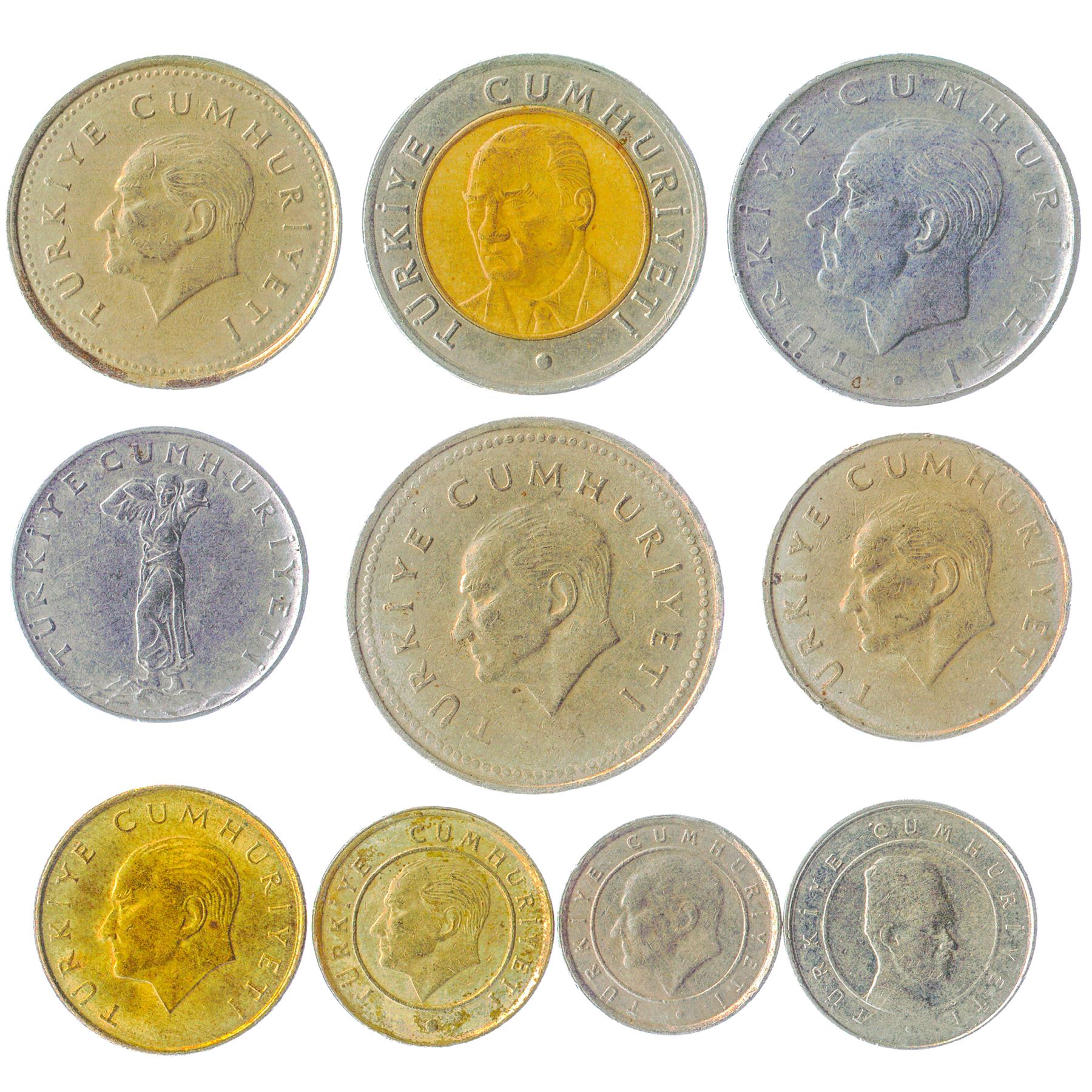 10 Mixed Turkish Coins | Kurus Bin Lira | Crescent and star | Mustafa Kemal Ataturk | 1961 - 2023