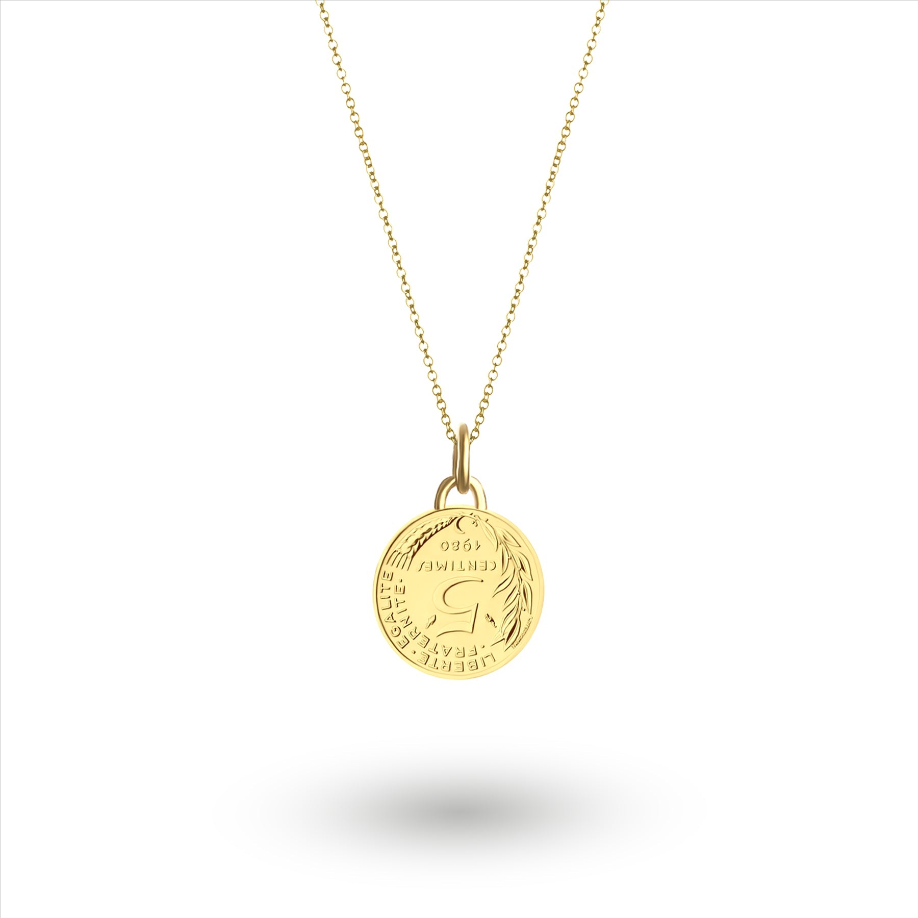 24K Gold Plated Genuine French 5 Centimes Coin Necklace | Medallion | 1966 - 2001