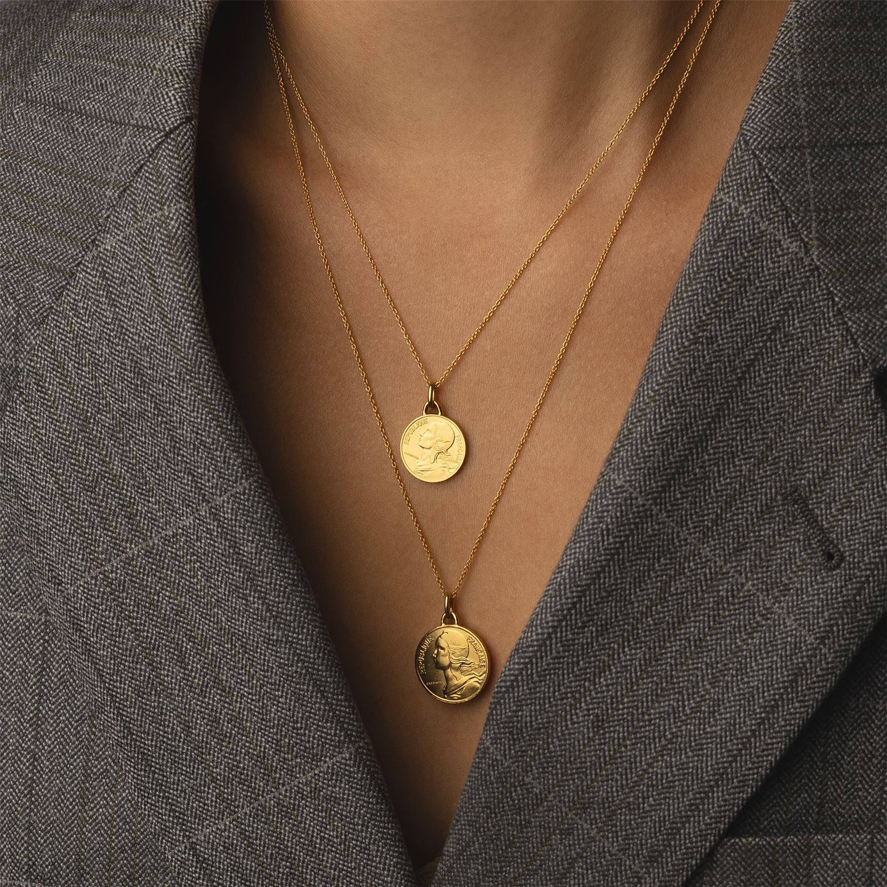 24K Gold Plated Genuine French 5 Centimes Coin Necklace | Medallion | 1966 - 2001