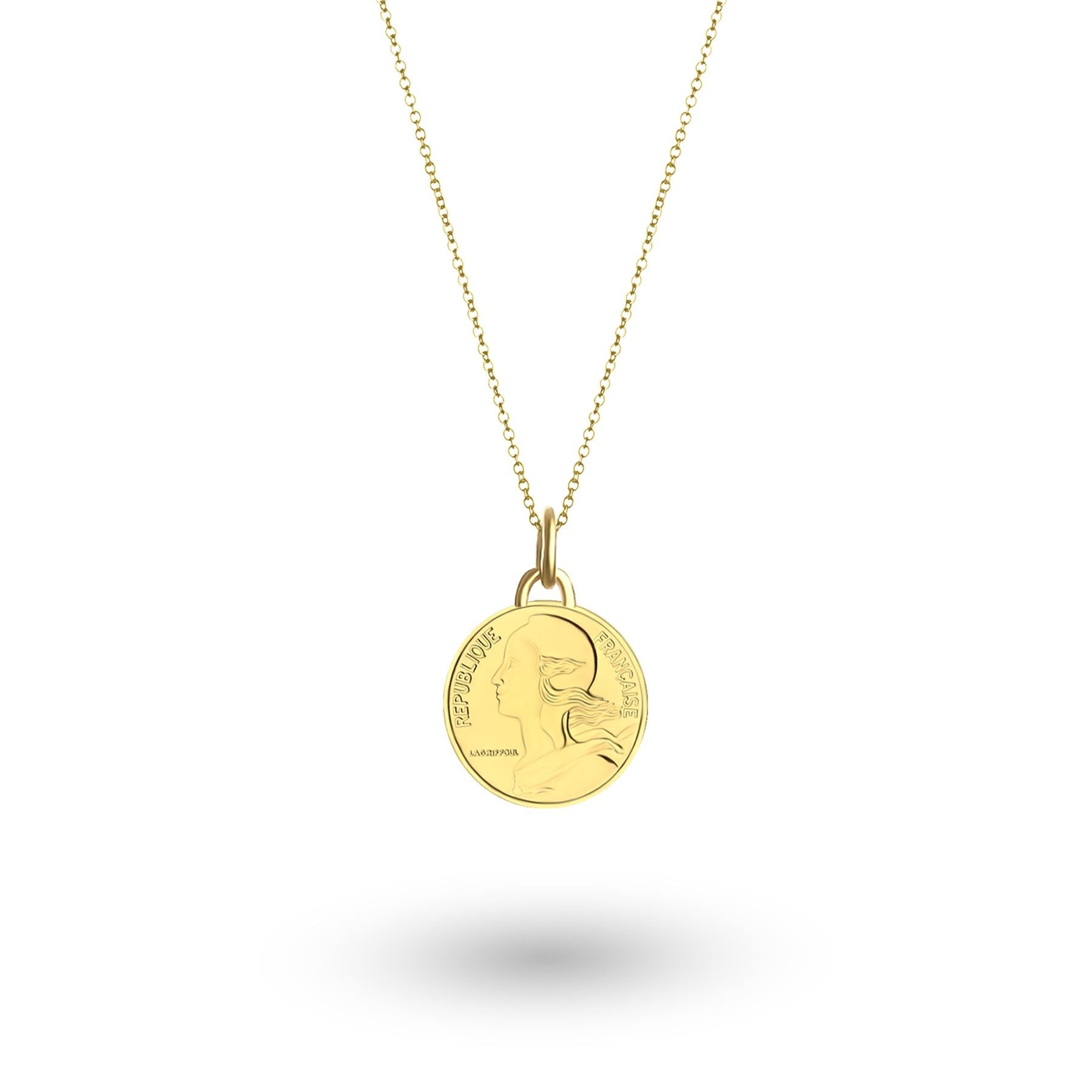 24K Gold Plated Genuine French 5 Centimes Coin Necklace | Medallion | 1966 - 2001