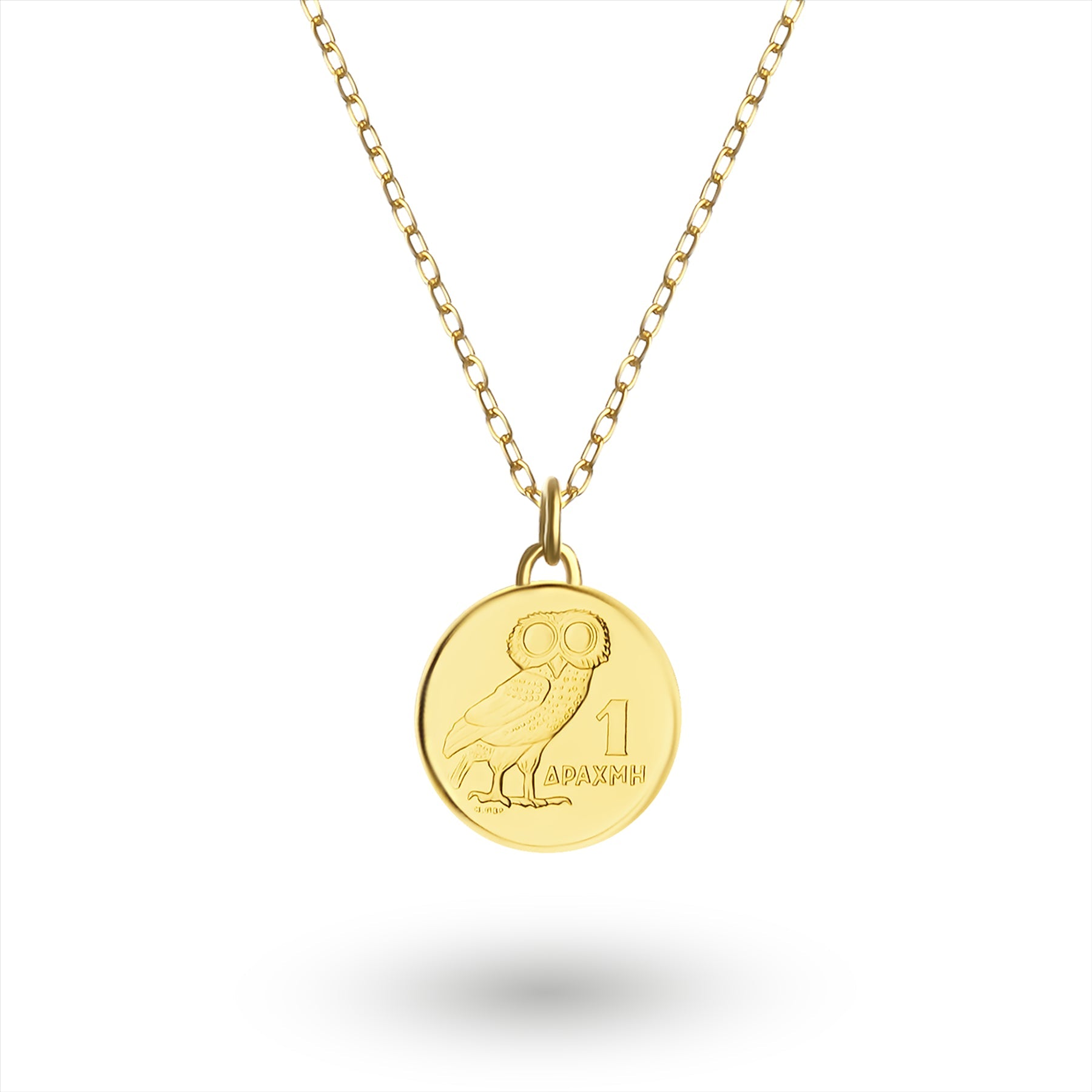 24K Gold Plated Genuine Greek 1 Drachma Coin Necklace | Medallion | Owl | 1973