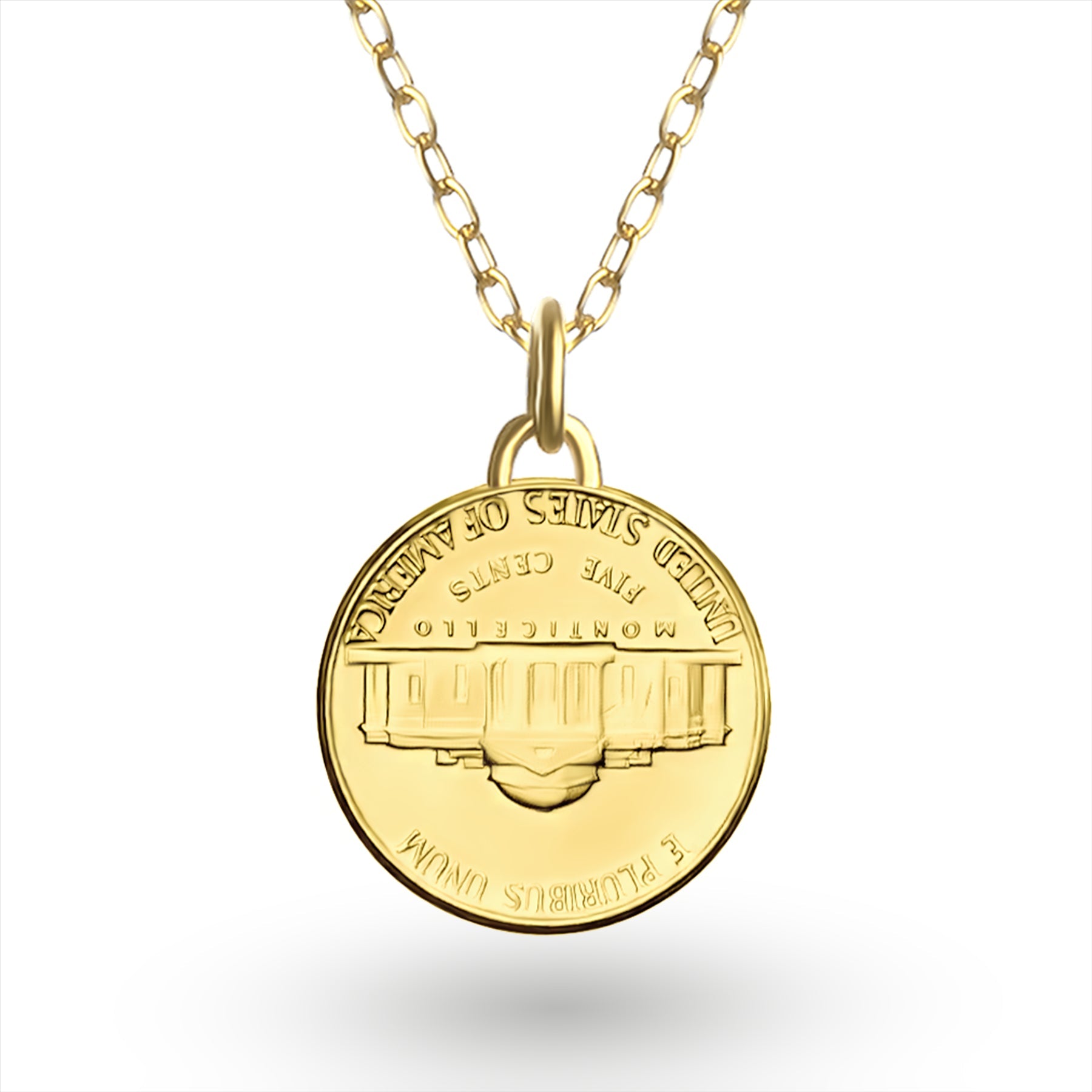 24K Gold Plated Genuine United States of America 5 Cents Coin Necklace | Medallion | Thomas Jefferson | 1938 - 2003