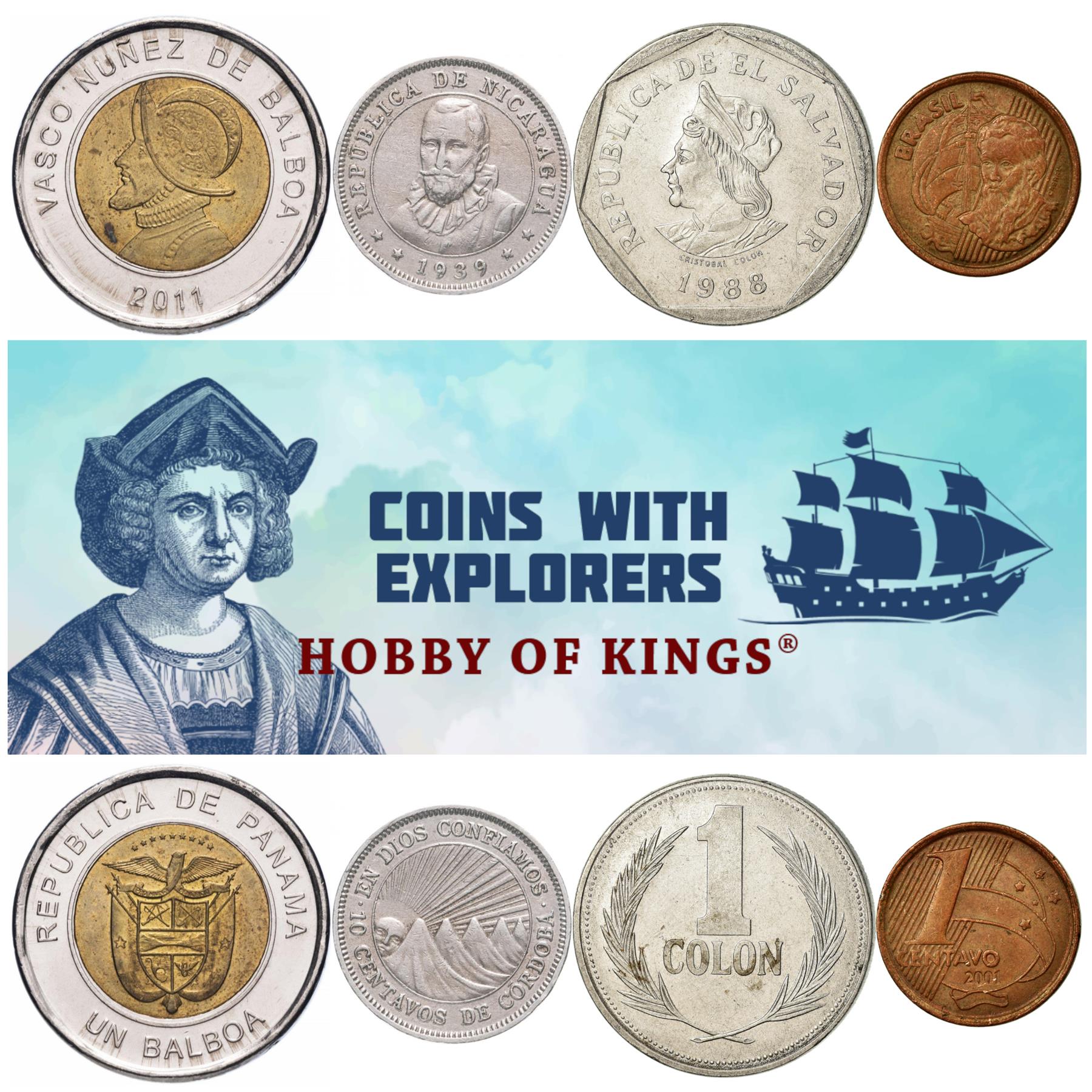 4 Coin Collection | Explorers of Latin America | Expedition | Colonization | Sea | Navigator | Ship | Discovery | Traveller | Journey | Ocean