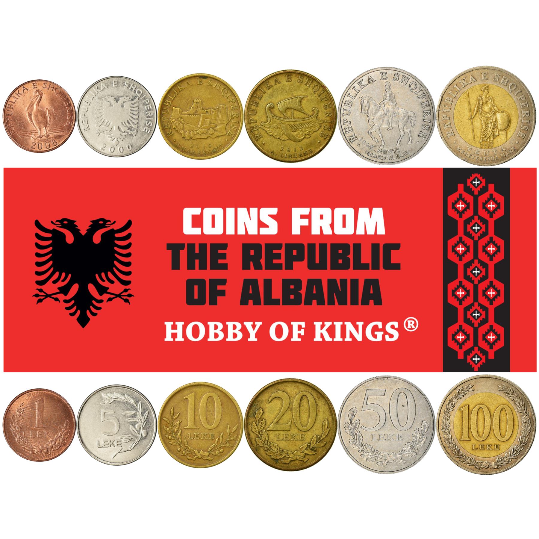 Albanian 6 Coin Set 1 5 10 20 50 100 Lekë | Teuta | Genthios | Dalmatian Pelican | Two Headed Eagle | Berat Castle | Liburn Ship | Albania | 1995 - 2020