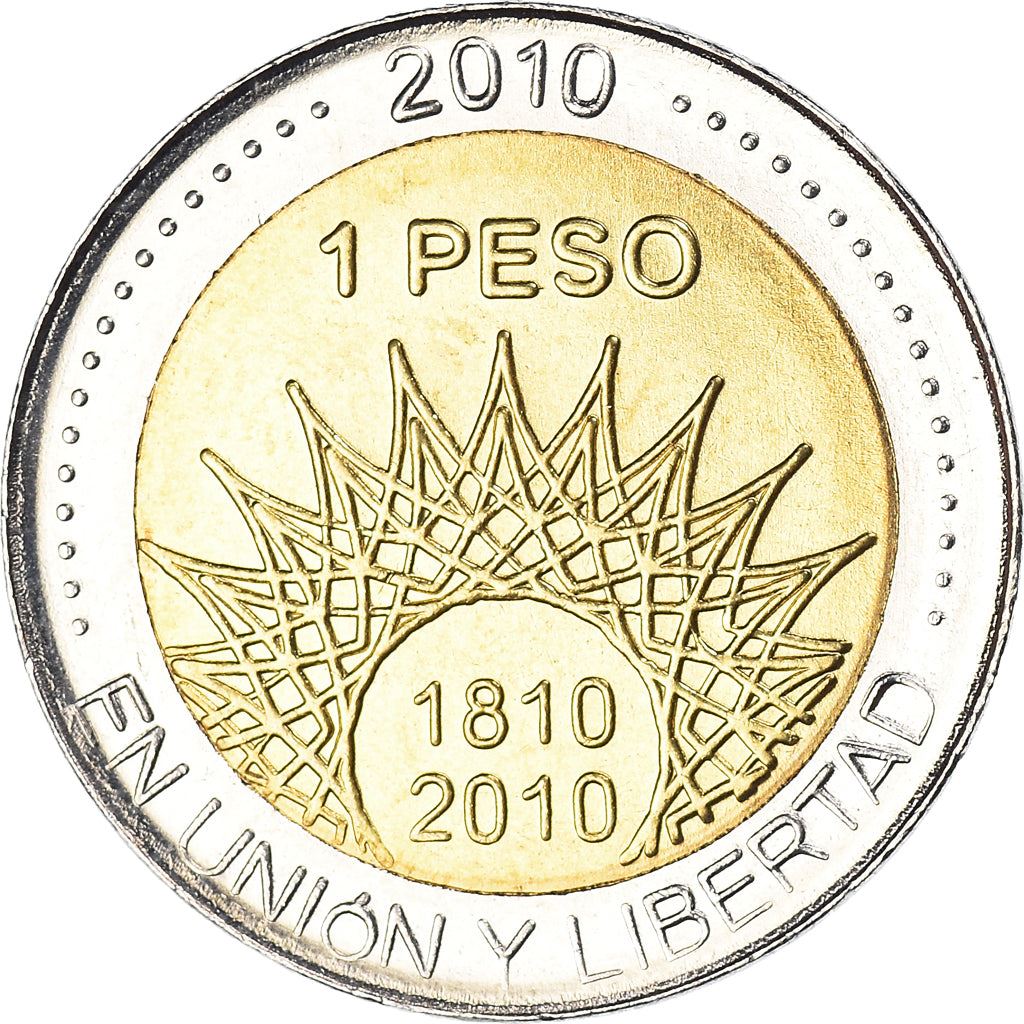 Argentina 1 Peso Coin | Aconcagua | Mountains | Sun | 2010