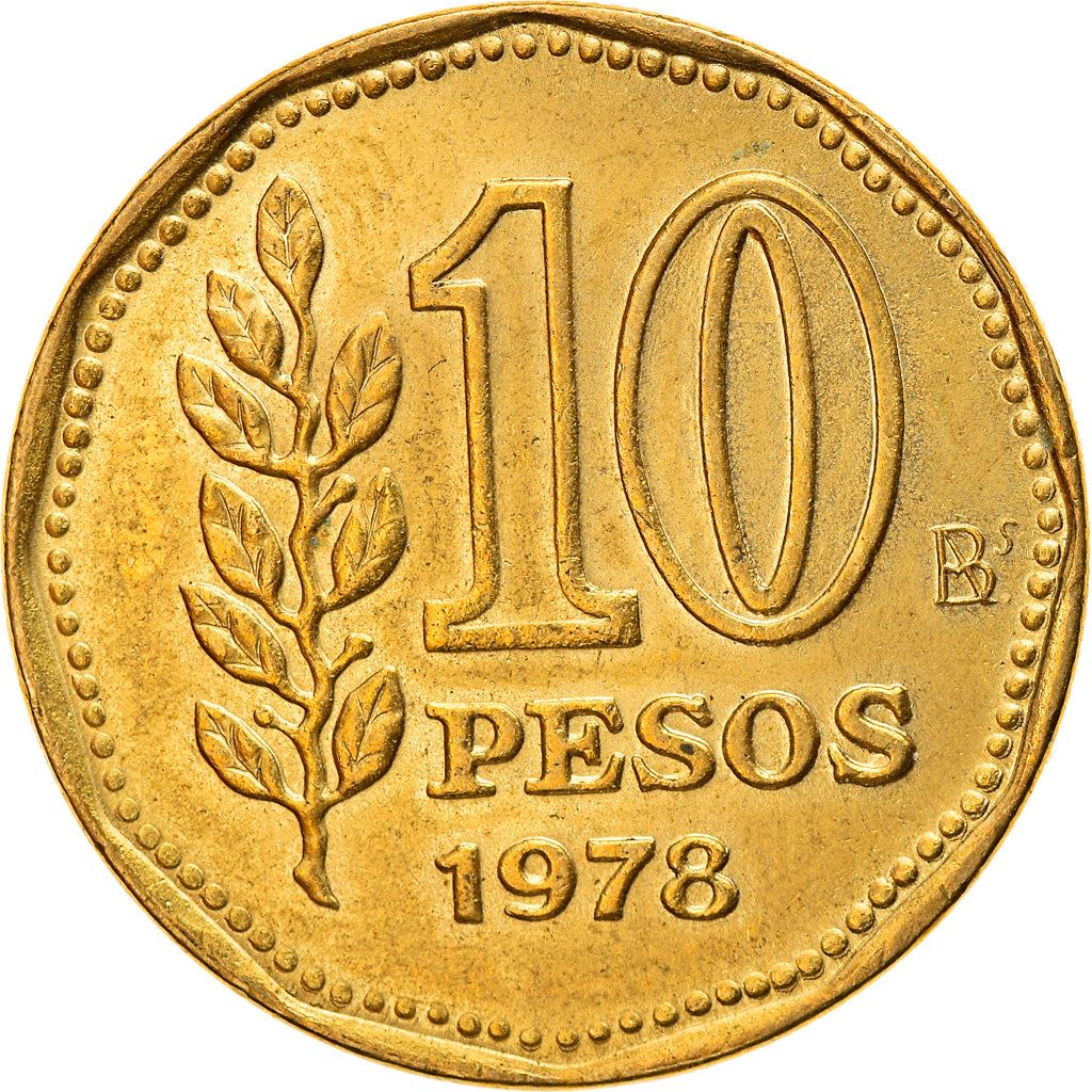 Argentina 10 Pesos | Sol de Mayo | Olive branch Coin | KM72 | 1976 - 1978