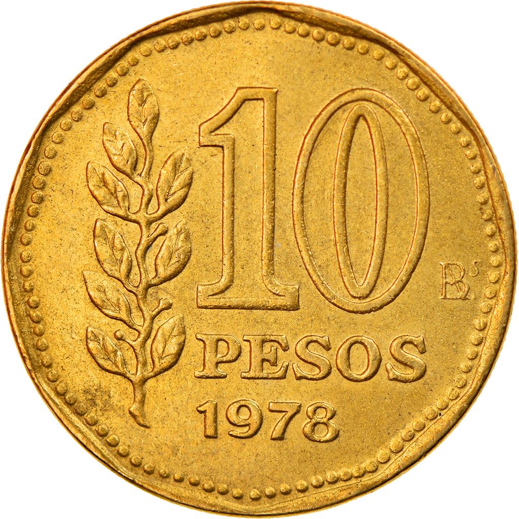 Argentina 10 Pesos | Sol de Mayo | Olive branch Coin | KM72 | 1976 - 1978