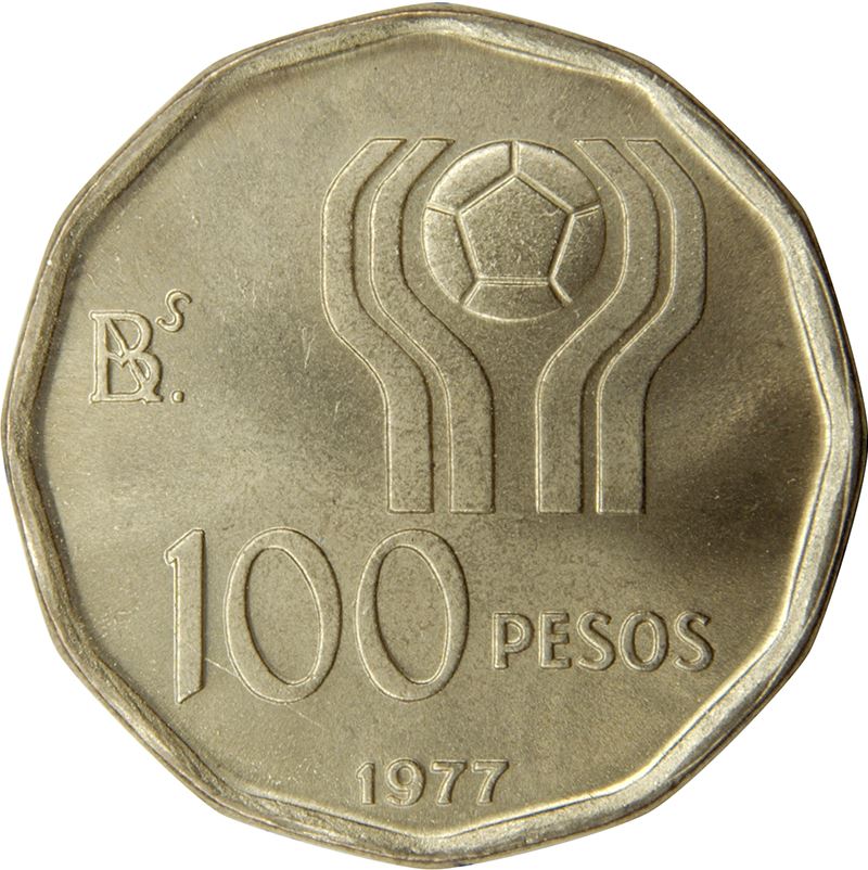 Argentina 100 Pesos Coin | Soccer | Stadium | Globe | Ball | 1977 - 1978