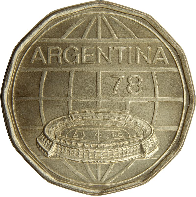 Argentina 100 Pesos Coin | Soccer | Stadium | Globe | Ball | 1977 - 1978