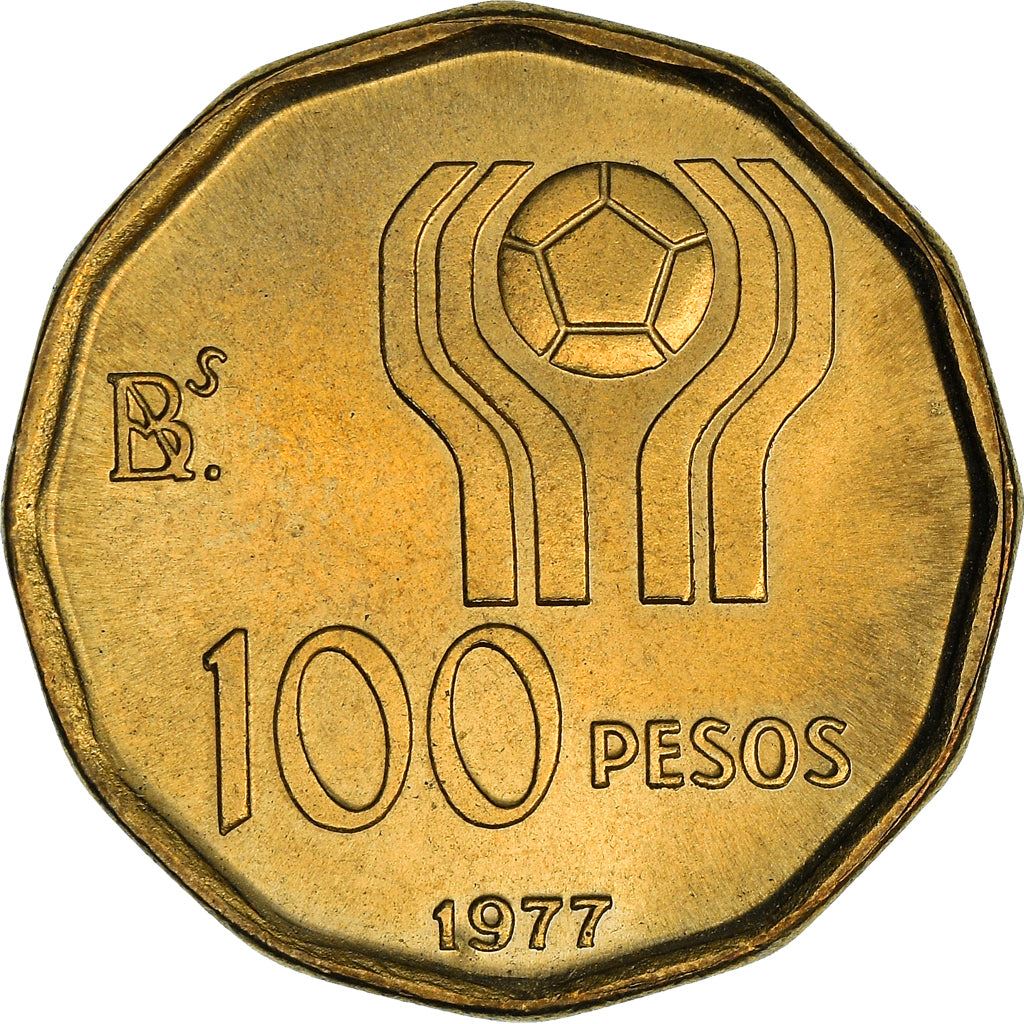 Argentina 100 Pesos Coin | Soccer | Stadium | Globe | Ball | 1977 - 1978