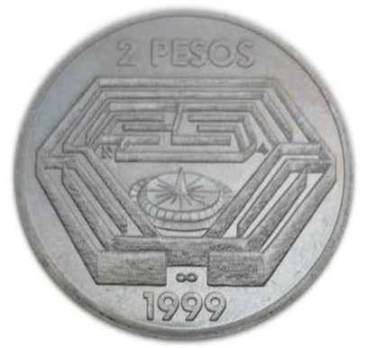 Argentina 2 Pesos Coin | Jorge Luis Borges | Labyrinth | 1999