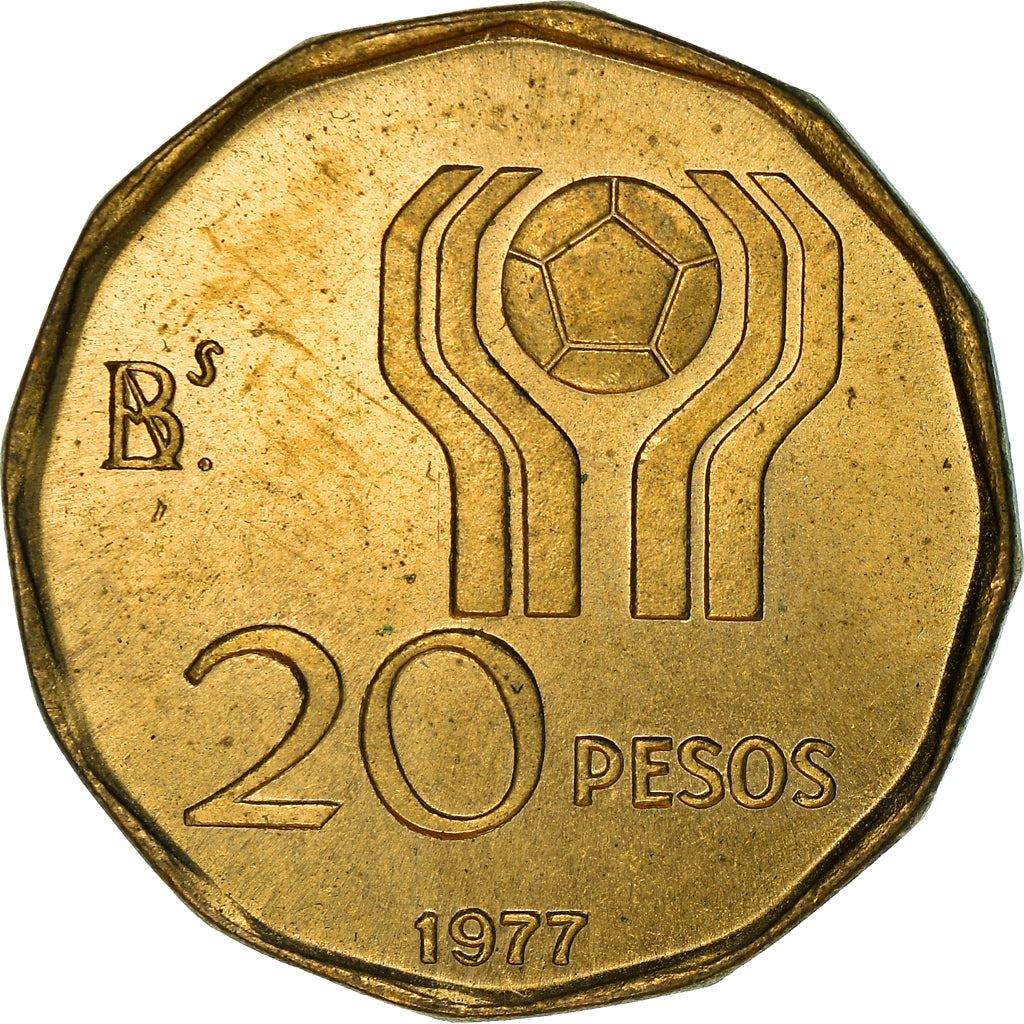 Argentina | 20 Pesos Coin | Soccer Players | Soccer Ball | 1977 - 1978