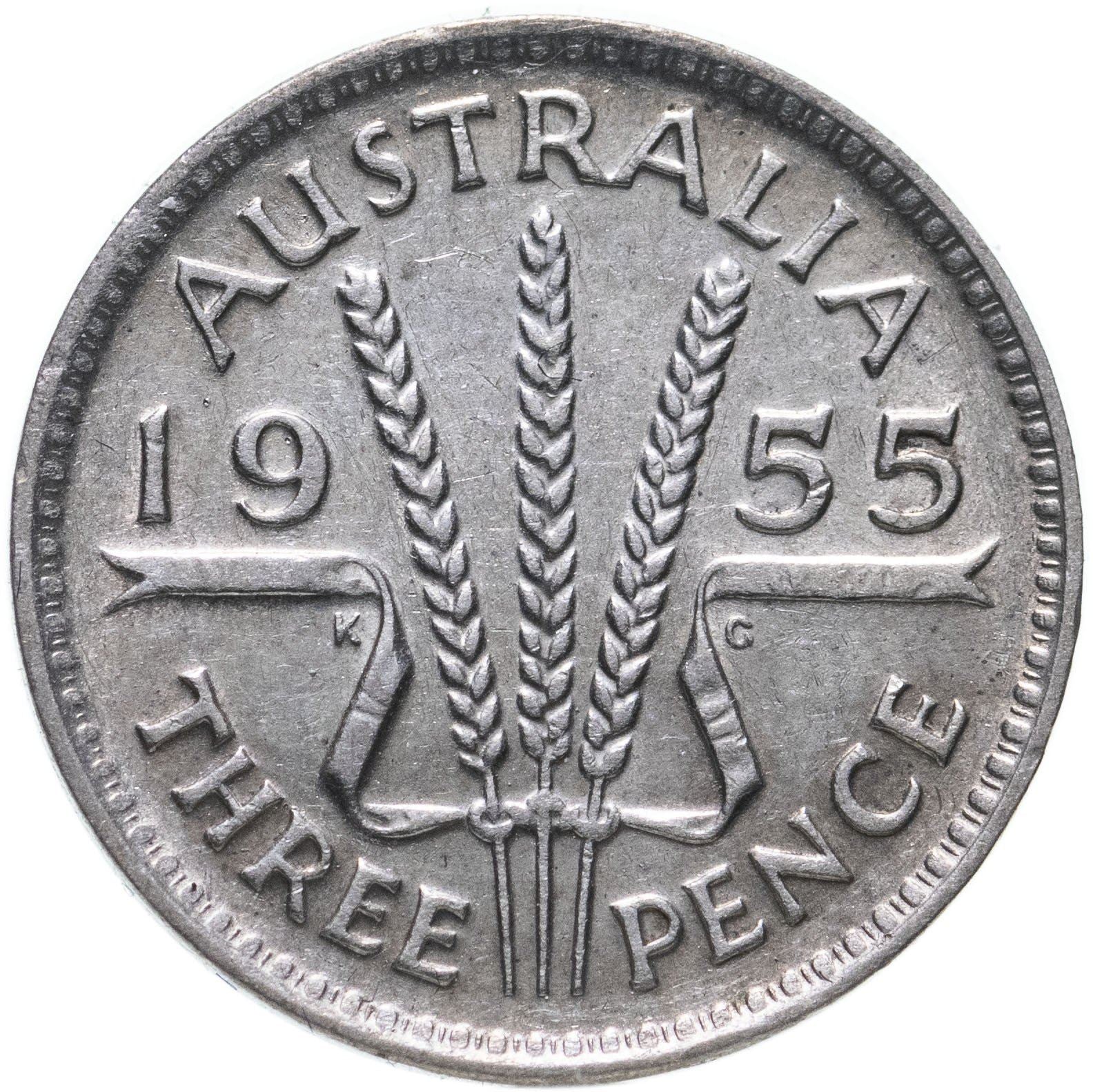 Australia | 3 Pence Coin | Elizabeth II | Wheat Stalk | KM57 | 1955 - 1964