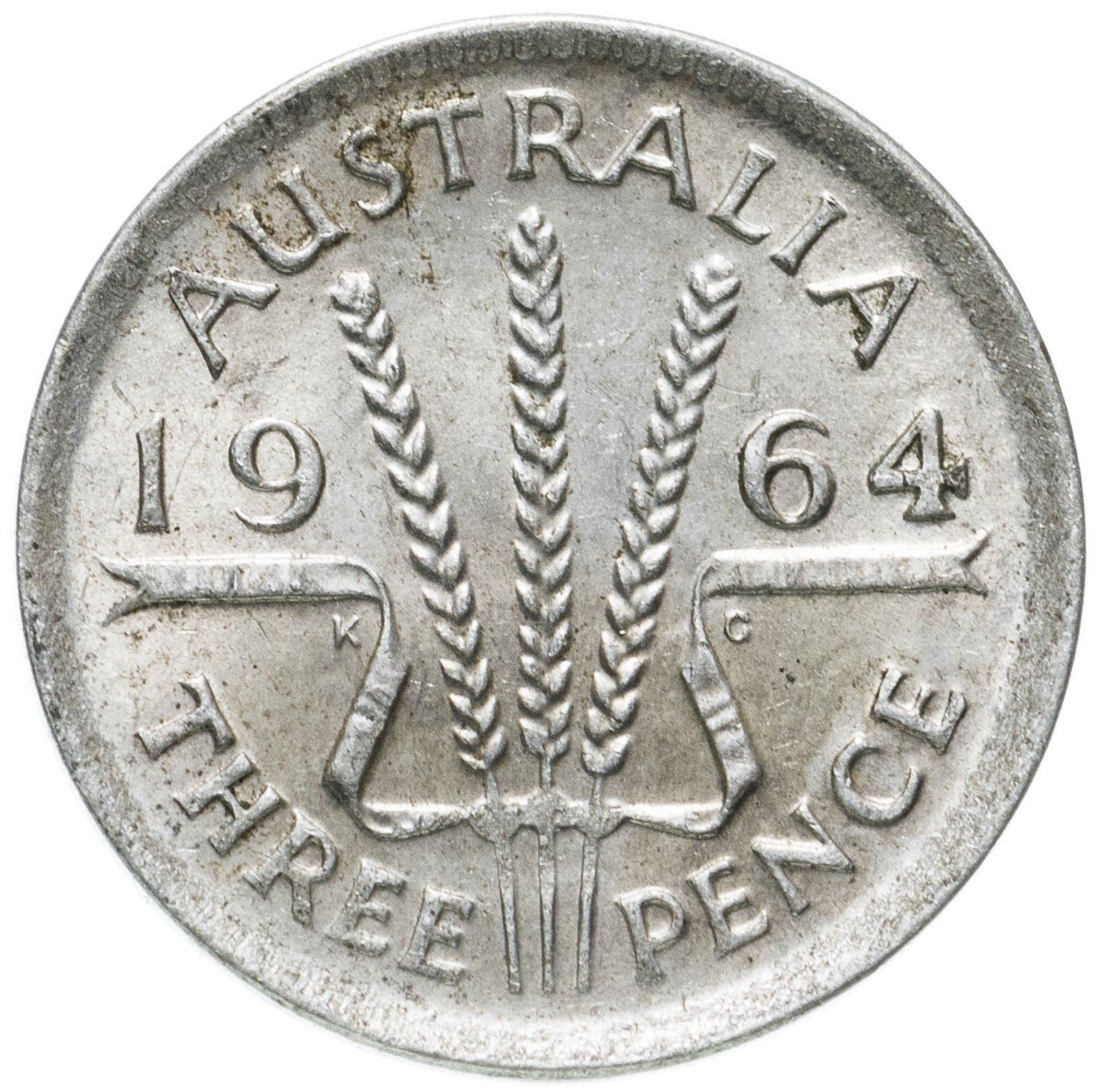 Australia | 3 Pence Coin | Elizabeth II | Wheat Stalk | KM57 | 1955 - 1964