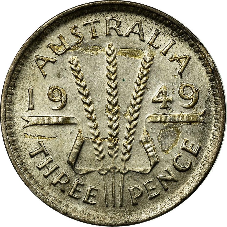 Australia | 3 Pence Coin | George VI | Silver | KM44 | 1949 - 1952