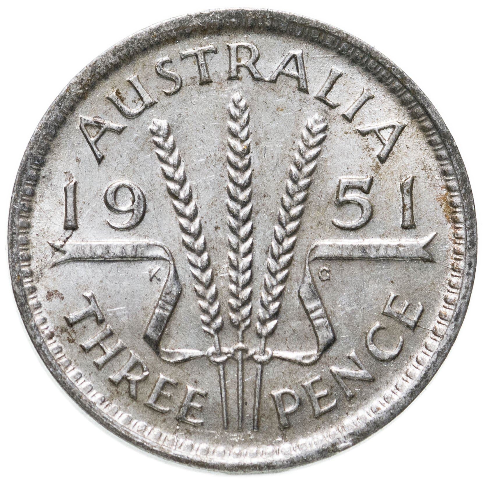 Australia | 3 Pence Coin | George VI | Silver | KM44 | 1949 - 1952