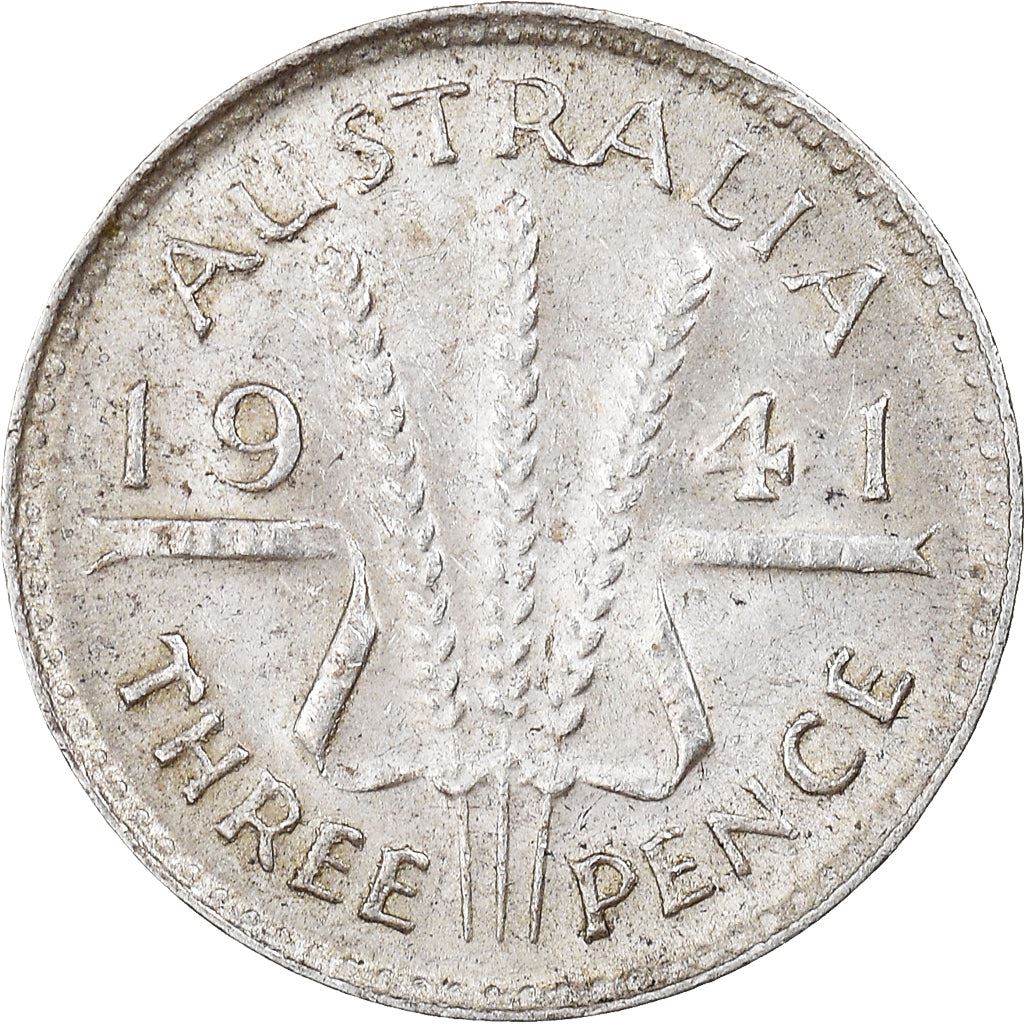 Australia | 3 Pence Coin | George VI | Wheat | Ribbon | KM37 | Silver | 1938 - 1944