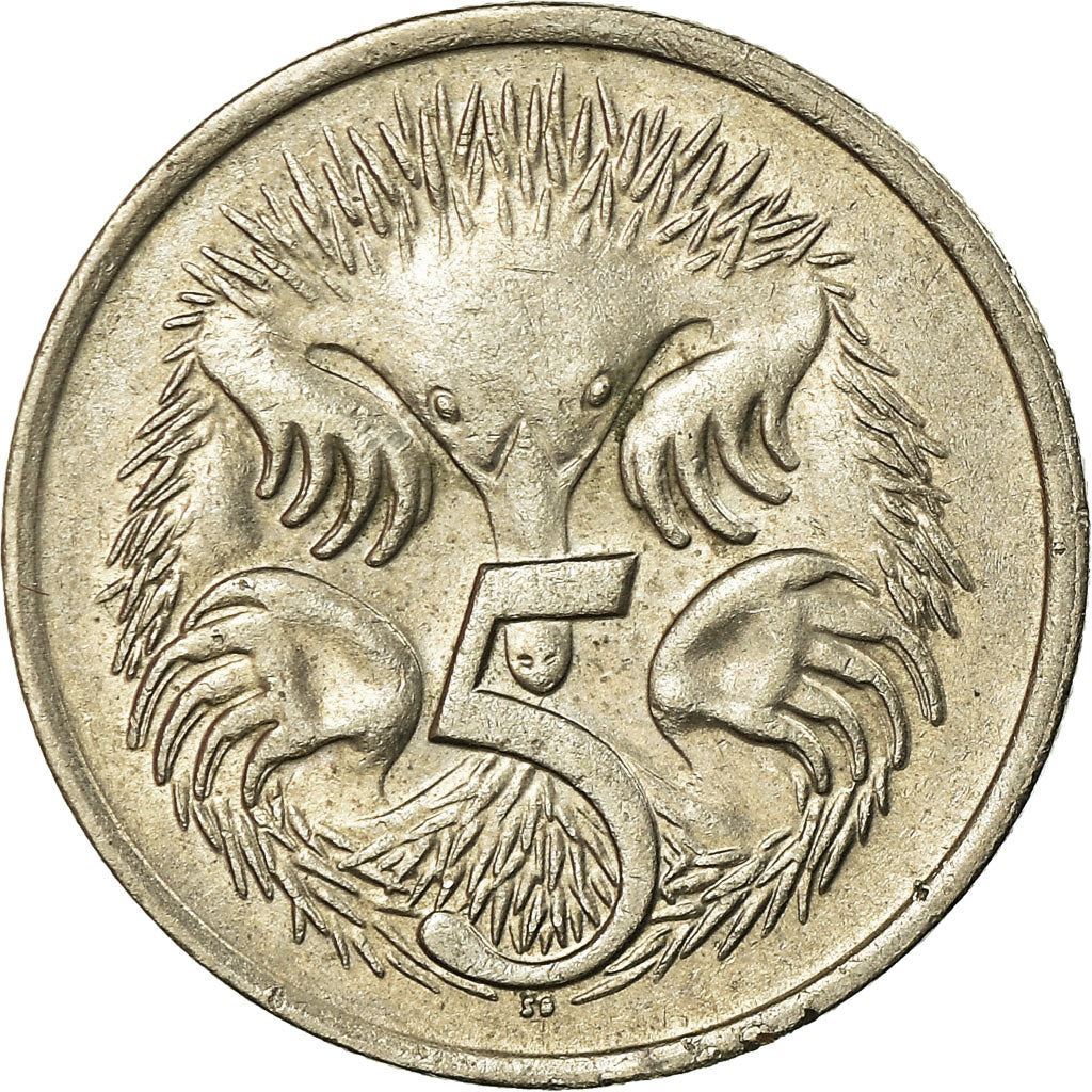 Australia Coin | 5 Cents | Elizabeth II | Short Beaked Echidna | KM64 | 1966 - 1984