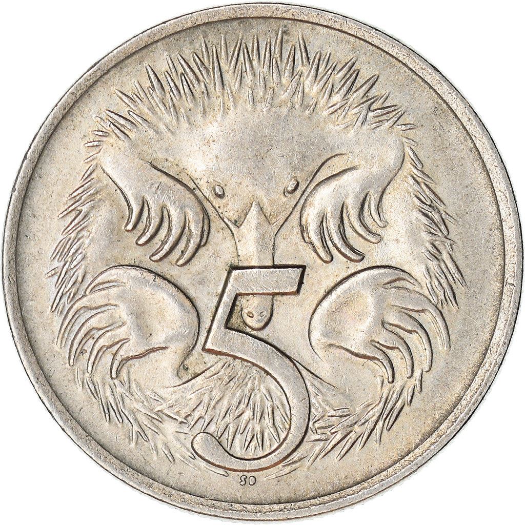 Australia Coin | 5 Cents | Elizabeth II | Short Beaked Echidna | KM64 | 1966 - 1984