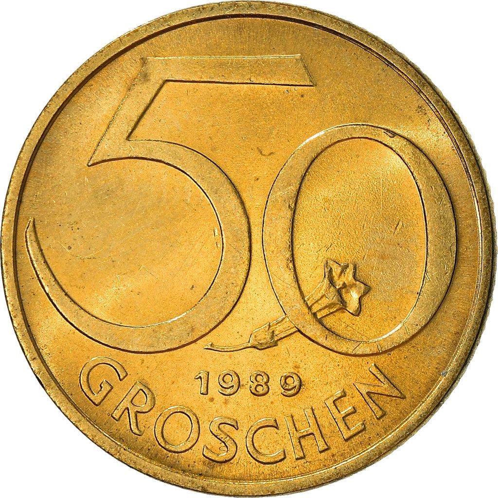 Austria 50 Groschen Coin | Gentian Flower | KM2885 | 1959 - 2001