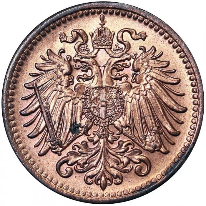 Austrian Empire | 1 Heller Coin | Art Nouveau | Habsburg-Lorraine Shield | Km:2800 | 1892 - 1916