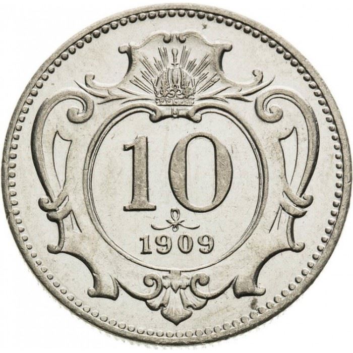 Austrian Empire | 10 Hellers Coin | Art Nouveau | Habsburg-Lorraine Shield | Km:2802 | 1892 - 1911