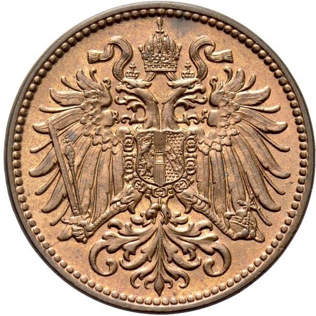 Austrian Empire | 2 Hellers Coin | Art Nouveau | Habsburg-Lorraine Shield | Km:2801 | 1892 - 1915