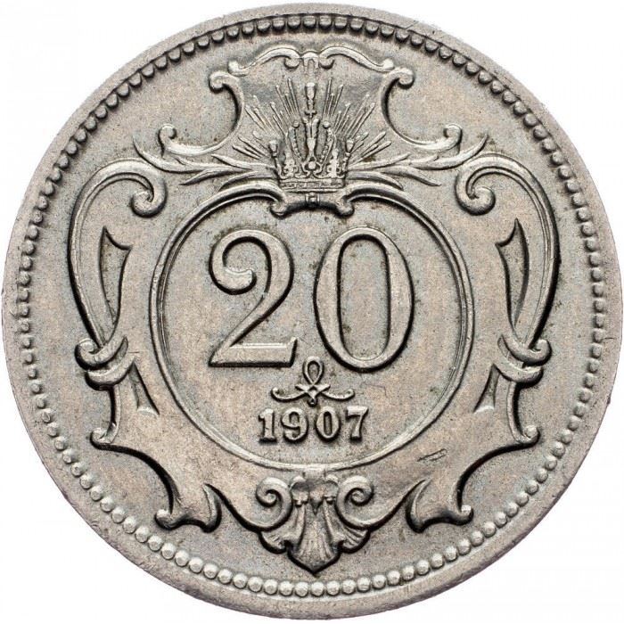 Austrian Empire | 20 Hellers Coin | Art Nouveau | Habsburg-Lorraine Shield | Km:2803 | 1892 - 1914