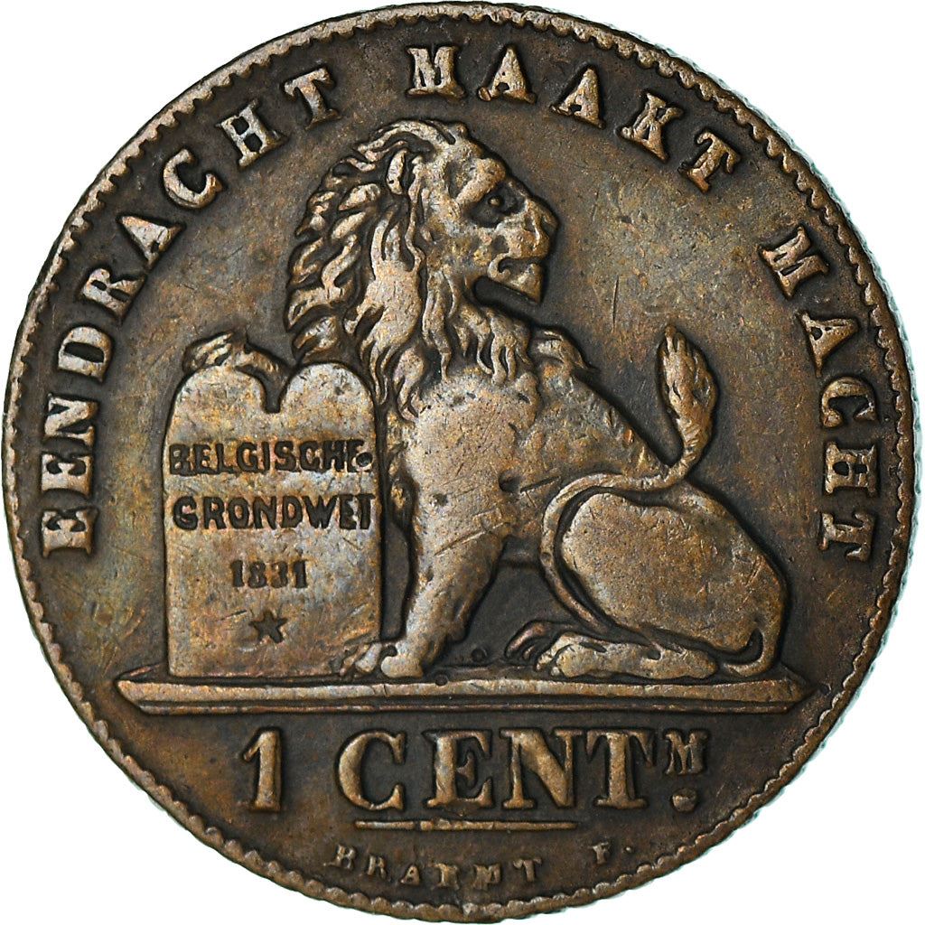 Belgian 1 Centime Coin | Albert I Belgie | Lion | Constitution | Star | KM77 | 1912