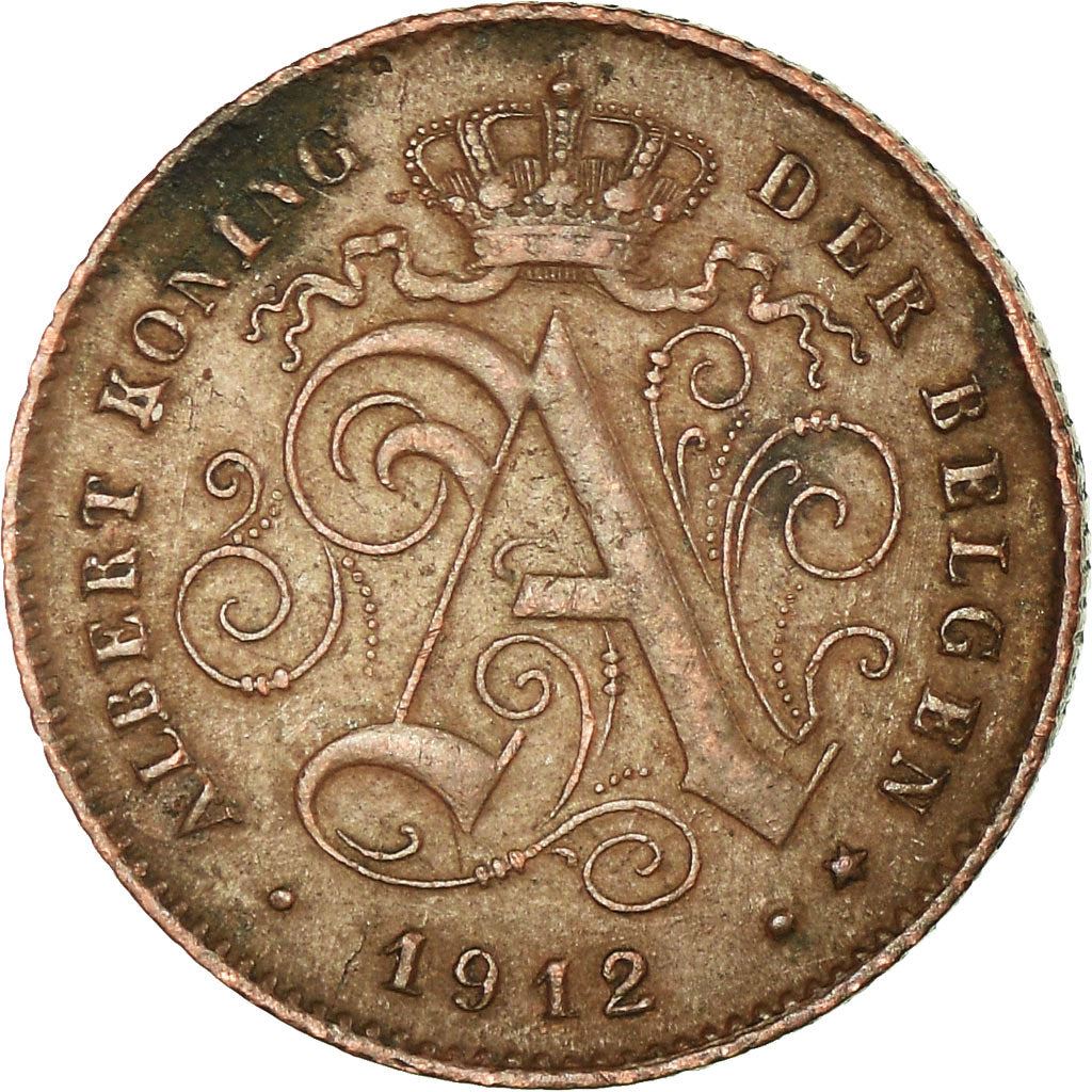 Belgian 1 Centime Coin | Albert I Belgie | Lion | Constitution | Star | KM77 | 1912