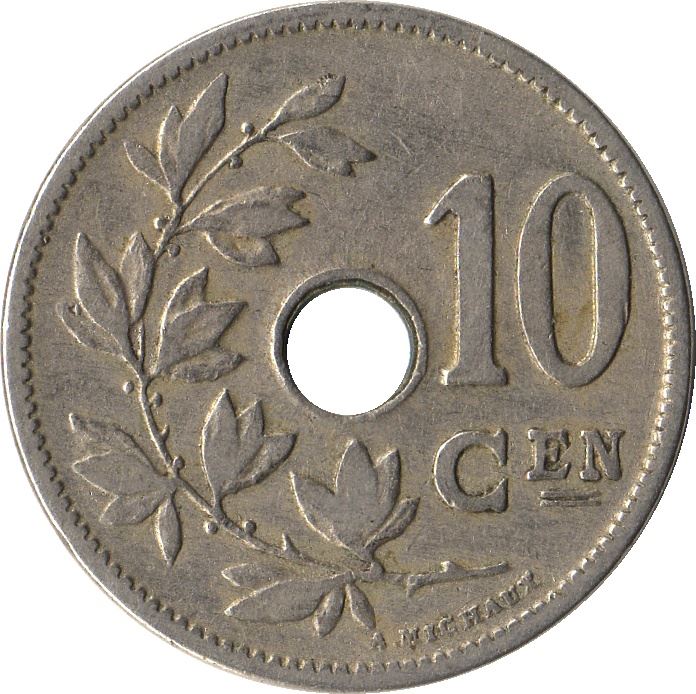 Belgian 10 Centimes Coin | Leopold II Belgie | Olive Branch | Star | KM49 | 1902 - 1903