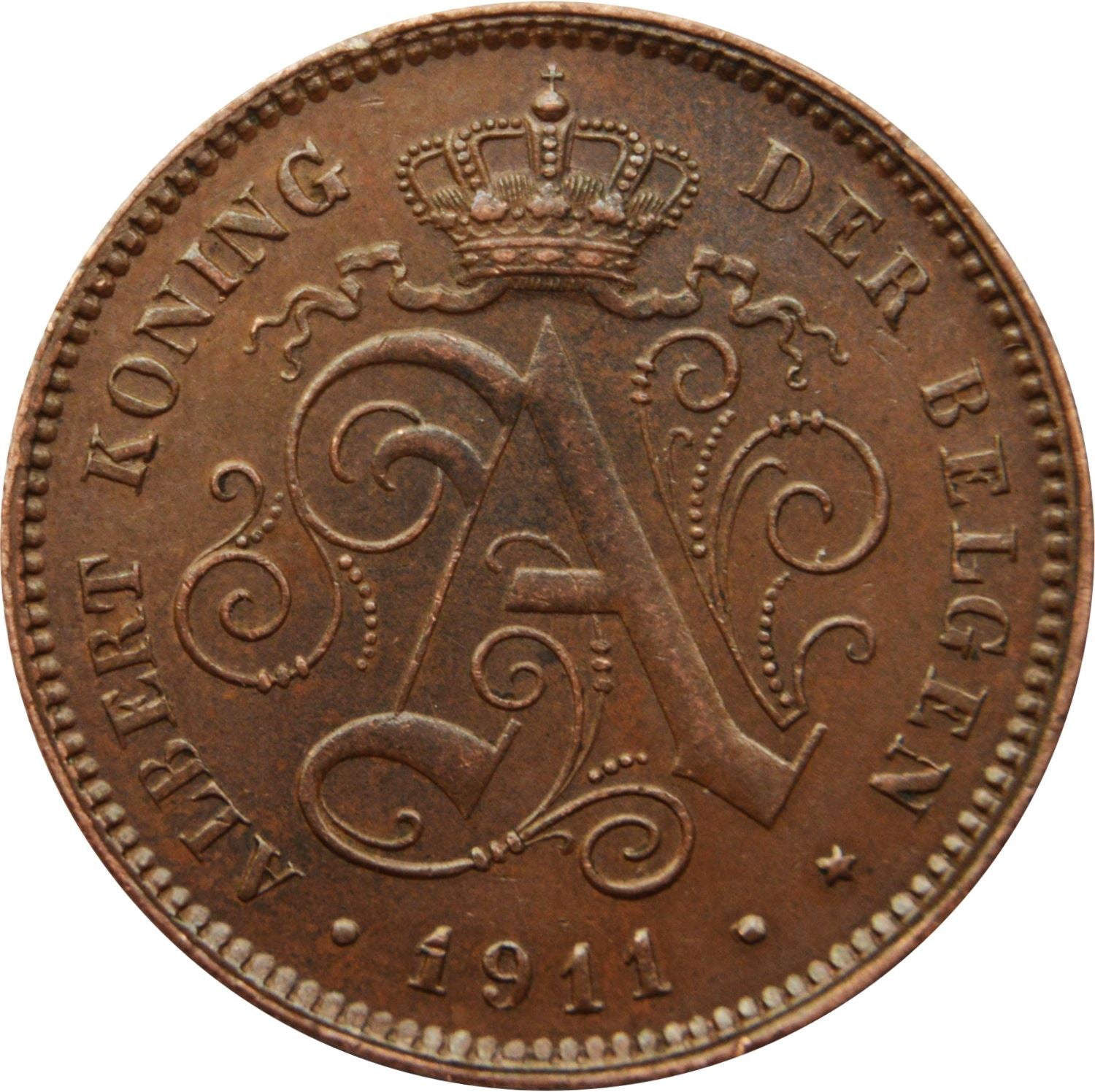 Belgian Coin 2 Centimes - Albert I België | Lion | Star | Slab | KM65 | 1910 - 1919