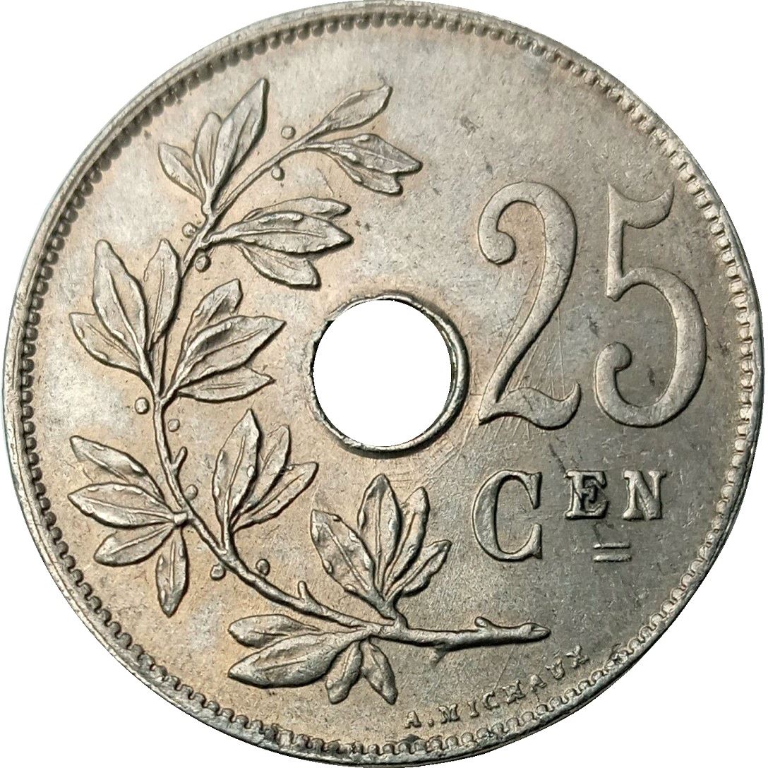 Belgian Coin 25 Centimes - Albert I België | Olive Branch | Star | KM69 | 1910 - 1929