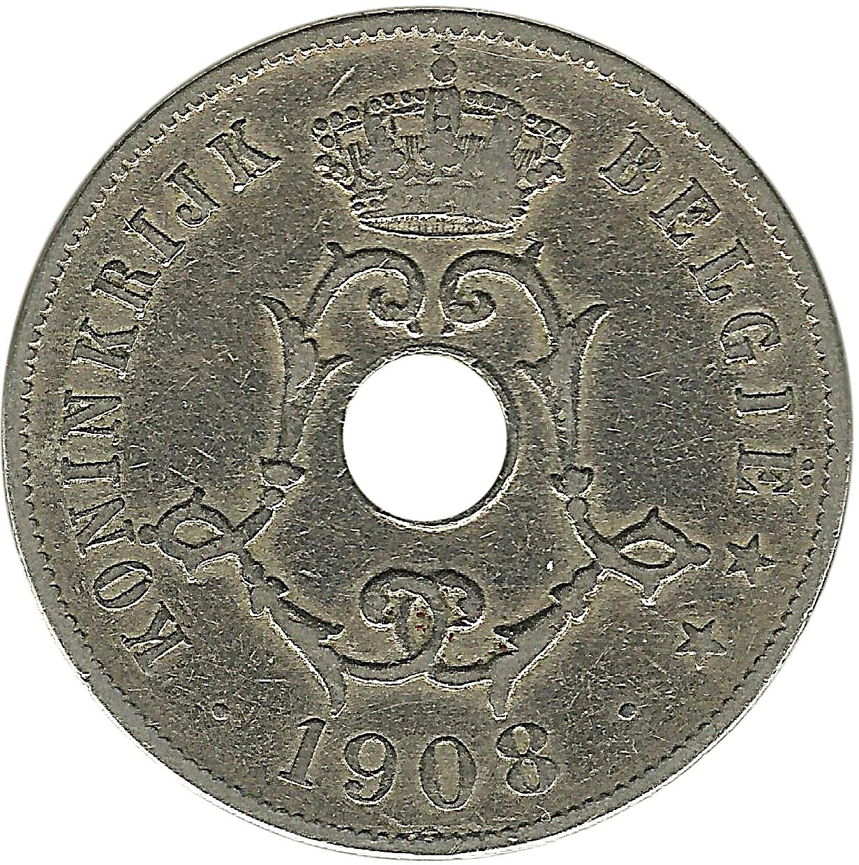 Belgian Coin 25 Centimes - Léopold II België | Olive Branch | Star | KM63 | 1908