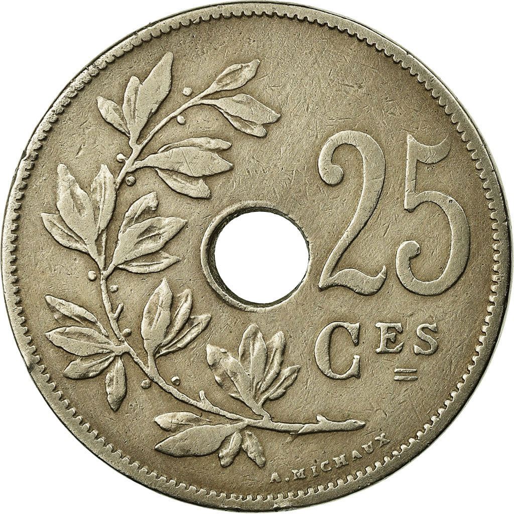 Belgian Coin 25 Centimes - Léopold II Belgique | Olive Branch | Star | KM62 | 1908 - 1909