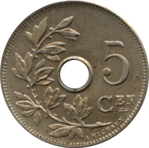 Belgian Coin 5 Centimes - Léopold II België | Olive Branch | Star | KM55 | 1904 - 1907