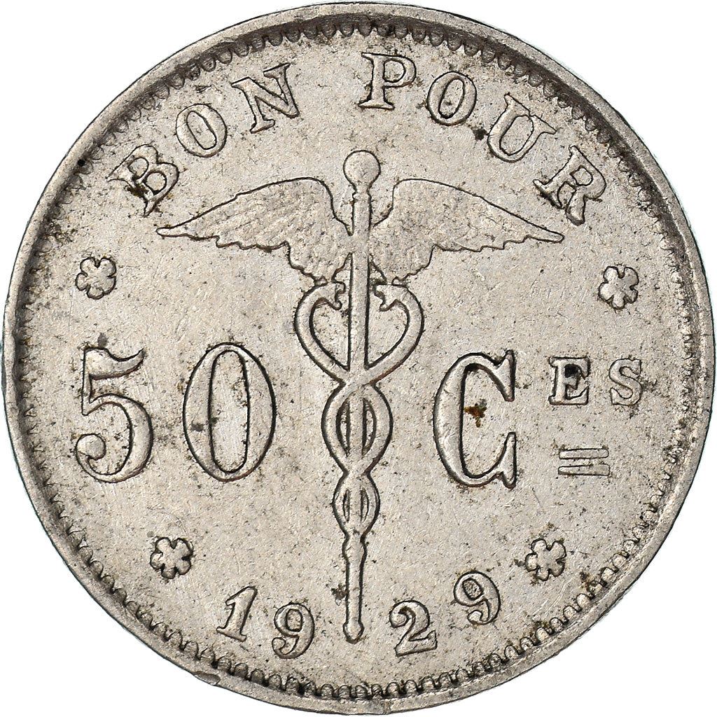 Belgian Coin 50 Centimes - Albert Belgique | Libertine | Caduceus | KM87 | 1922 - 1933