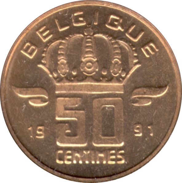 Belgian Coin 50 Centimes - Baudouin I | Miner | Mining Lamp | KM148 | 1955 - 2001