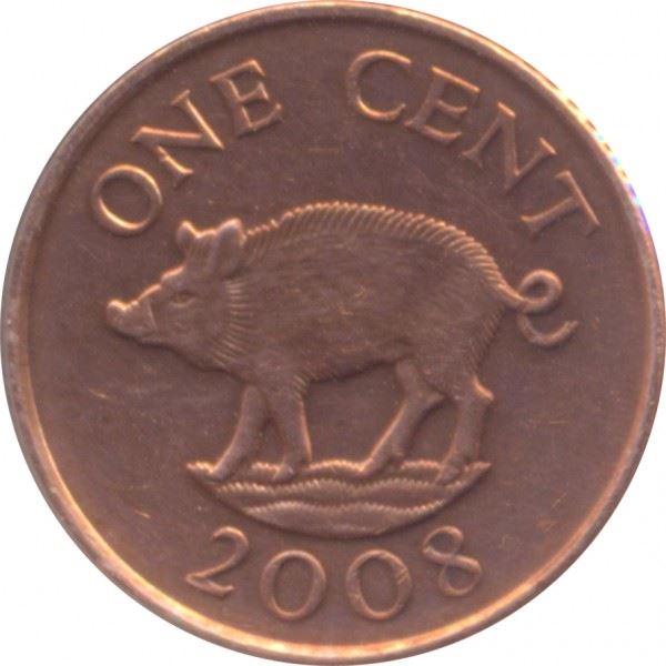 Bermuda | 1 Cent Coin | Queen Elizabeth II | Wild Boar | KM107a | 2007 - 2009