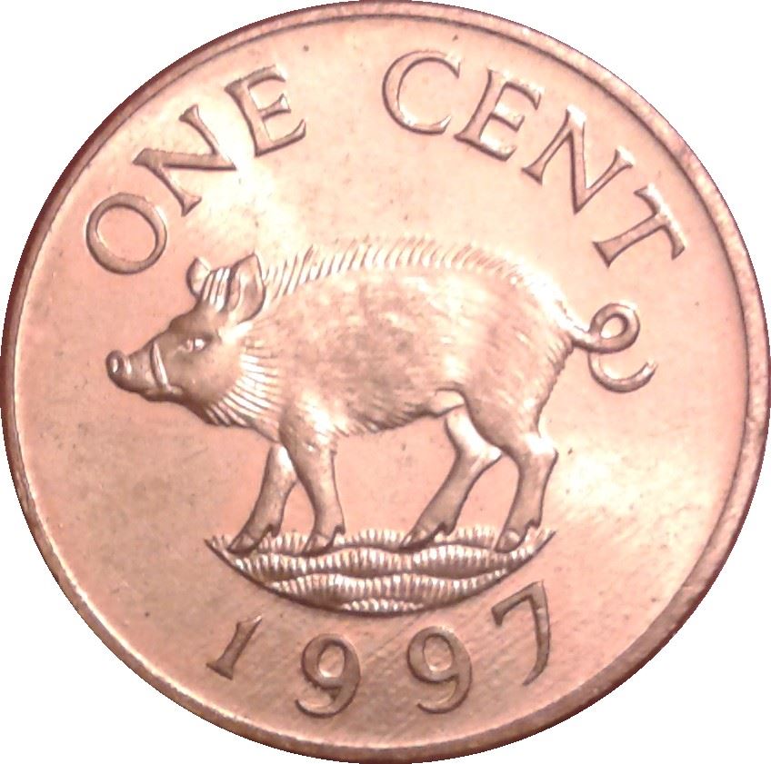 Bermuda | 1 Cent Coin | Queen Elizabeth II | Wild Boar | KM44b | 1991 - 1998