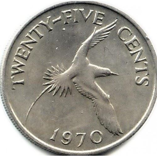 Bermuda | 25 Cents Coin | Queen Elizabeth II | White-Tailed Tropicbird | KM18 | 1970 - 1985