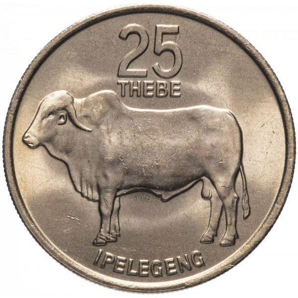 Botswana 25 Thebe Coin | Zebu | KM6 | 1976 - 1989