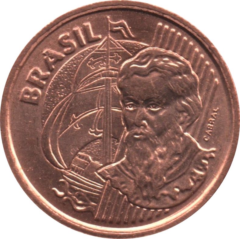 Brazil 1 Centavo Cabral Coin KM647 1998 - 2004