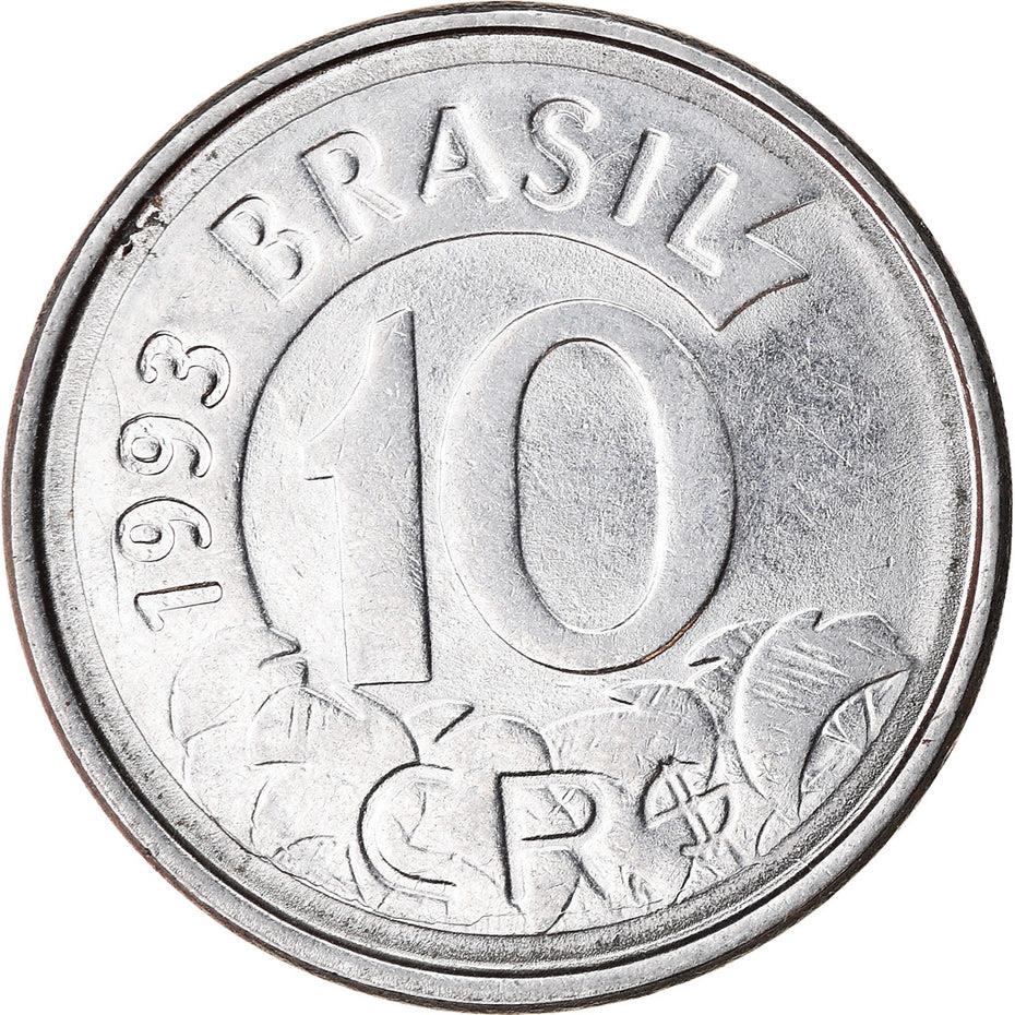 Brazil 10 Cruzeiros Reais Coin KM628 1993 - 1994