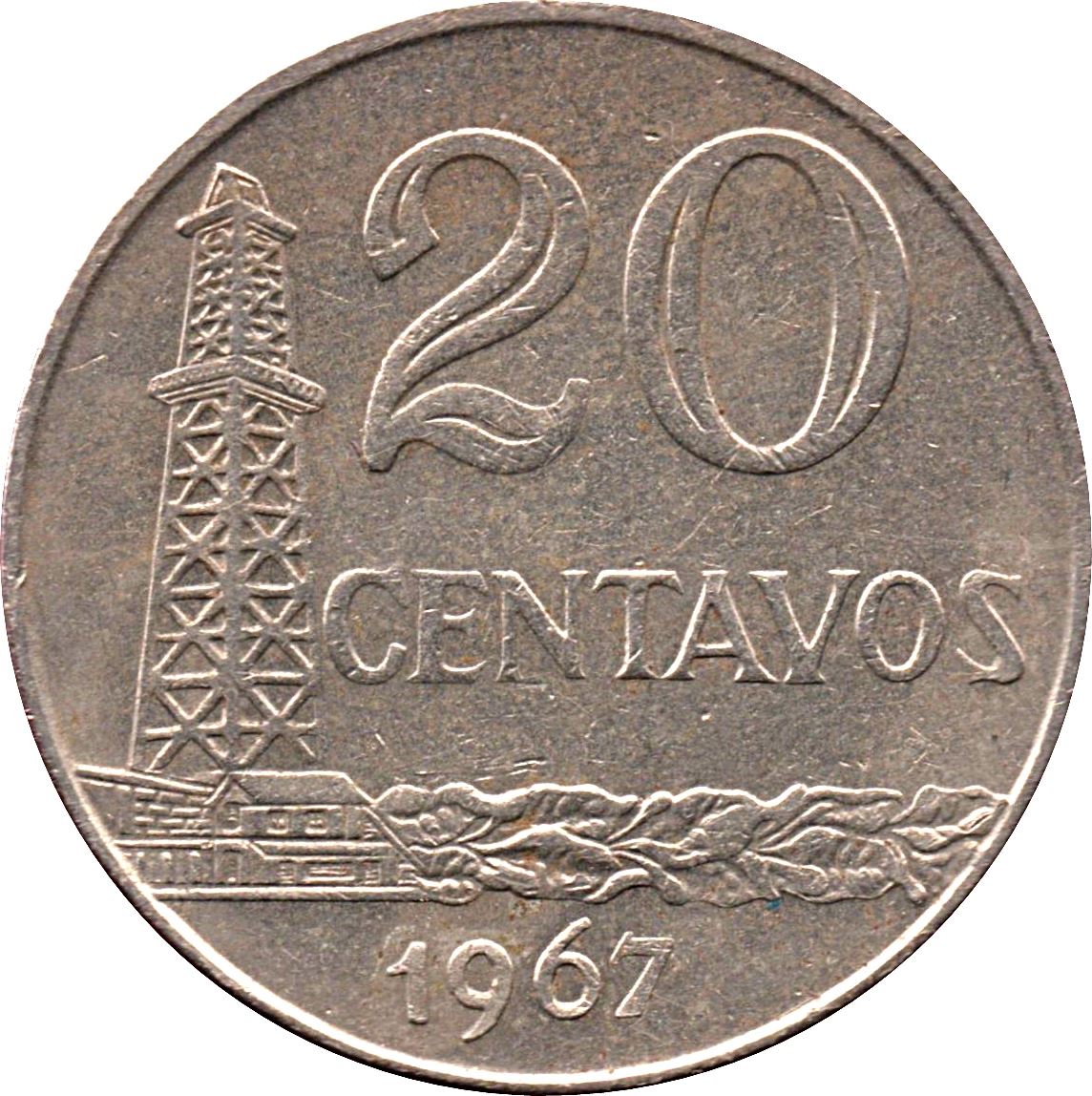 Brazil 20 Centavos Oil Well Coin KM579 1967 - 1970