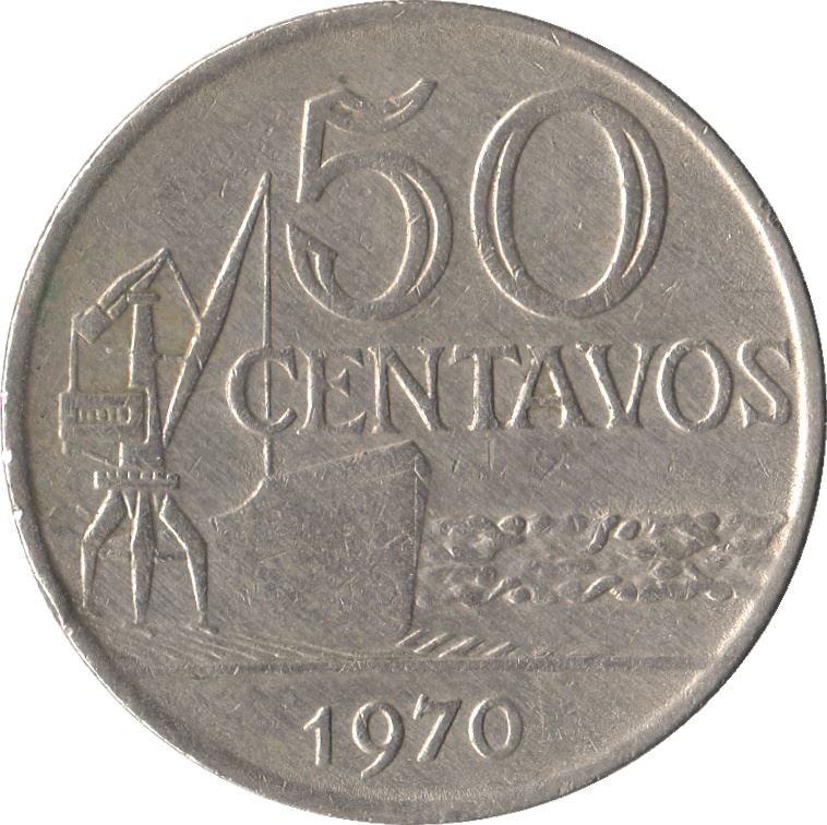 Brazil 50 Centavos Coin KM580a 1970 - 1975