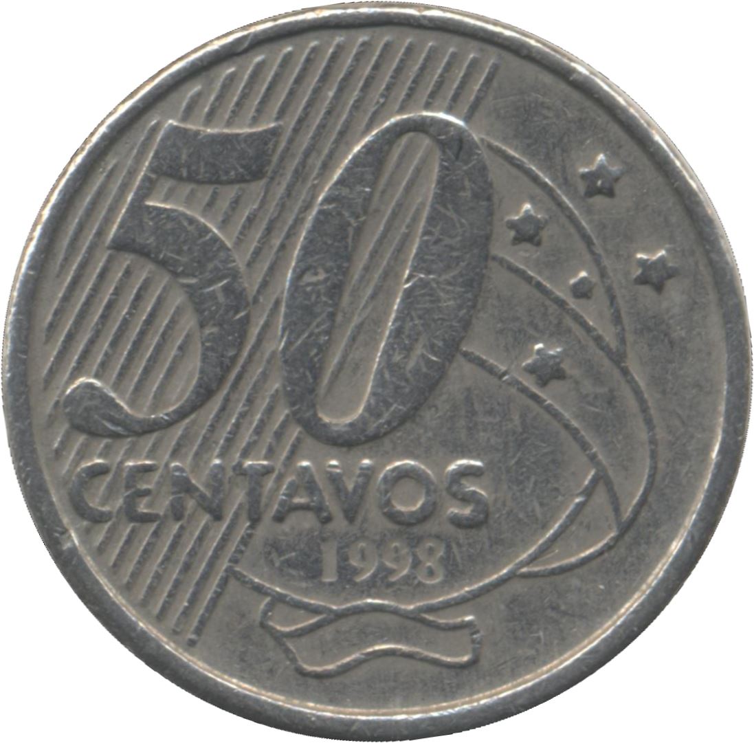 Brazil 50 Centavos Rio Branco; copper-nickel Coin KM651 1998 - 2001