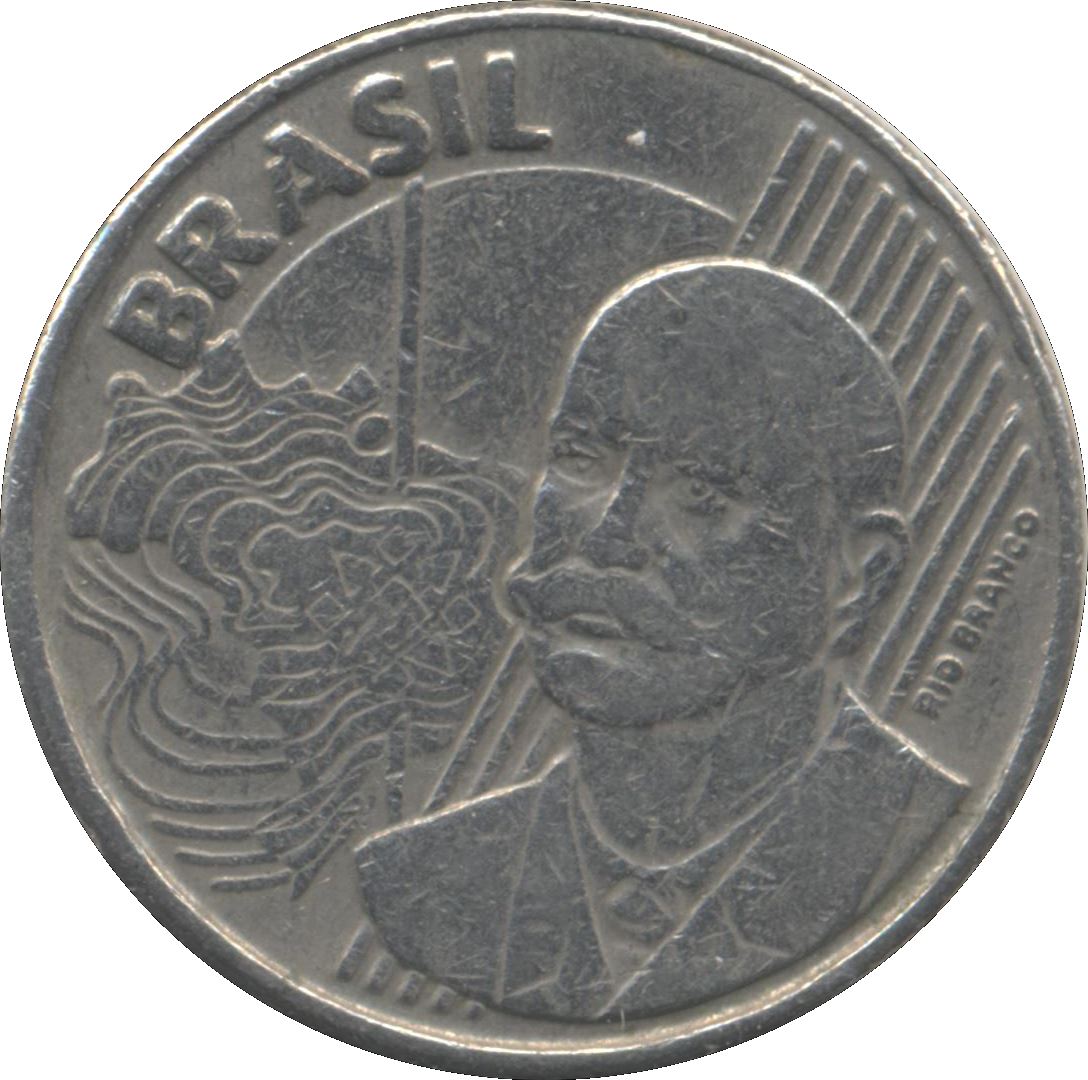 Brazil 50 Centavos Rio Branco; copper-nickel Coin KM651 1998 - 2001